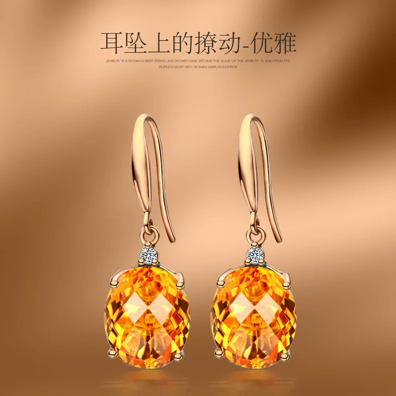 Wedding Natural Citrine Drop Earrings for Women 14K Yellow Gold Timeless Design Delicate Female Luxury Earrings Fine Jewelry