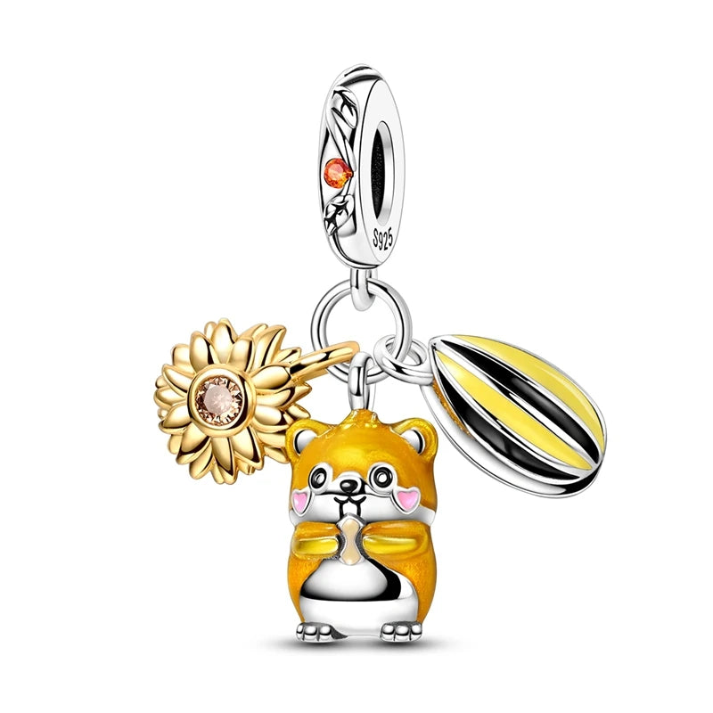 925 Sterling Silver Golden Charms CZ Zirconium Luggage Cross Traveling Dangle Bracelet DIY Jewelry Gifts for Women