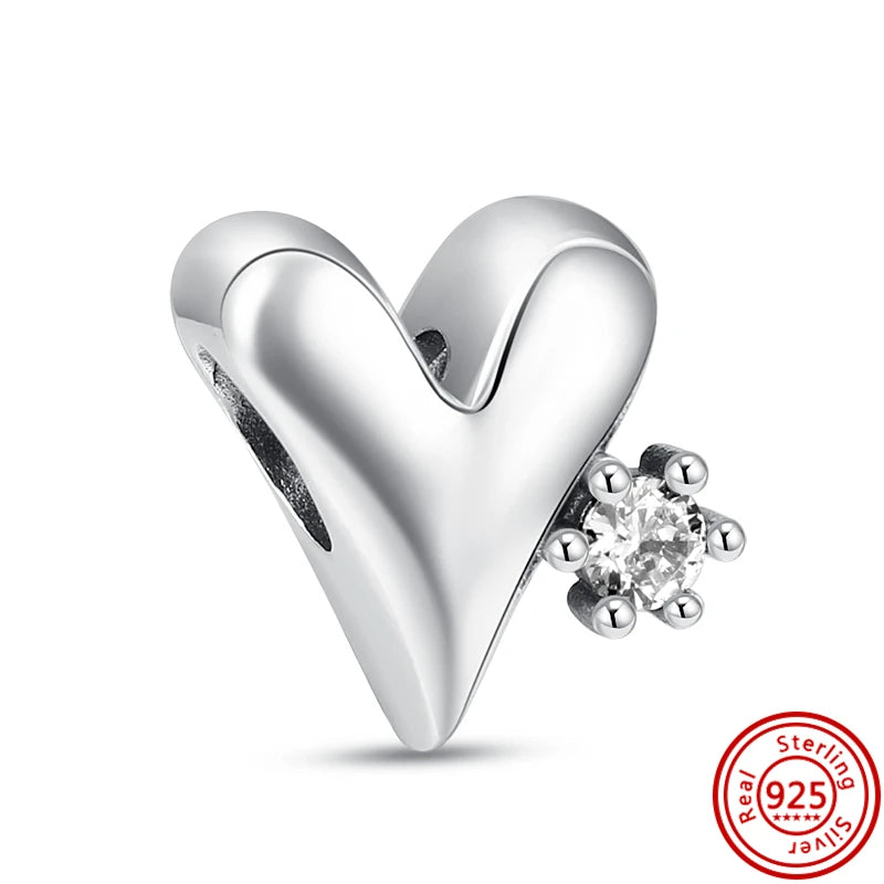 Authentic 100% 925 Sterling Silver Fit Original Pantaro Charms Bracelet Heart Round Style Simple Beads Women DIY Jewelry Making