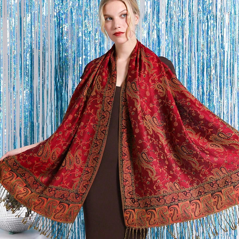Autumn Winter Scarf Women Pashmina Shawls Cashmere Blanket Paisley Warm Thick Chunky Stoles Lady Elegant Poncho Outdoor Bufanda
