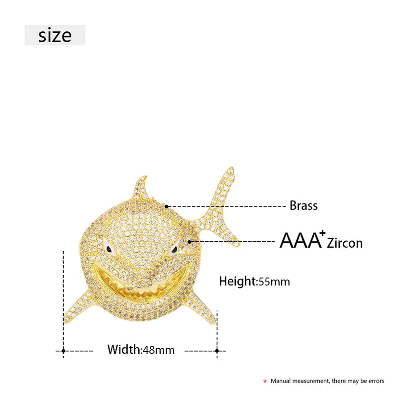 High Quality Shark Pendant Necklace For Men Hip Hop Jewelry With 12mm Cuban Chain Cubic Zirconia Necklace Dropshipping