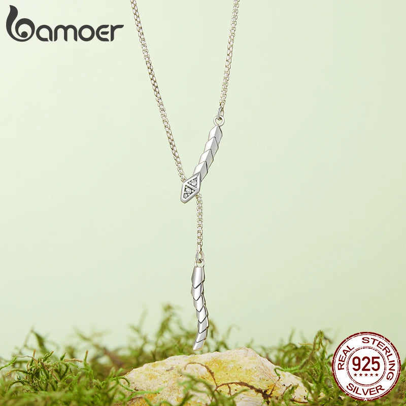 BAMOER 925 Sterling Silver Snake Pendant Necklace Gothic Jewelry Silver Animal Snake Necklaces for Women BSN423