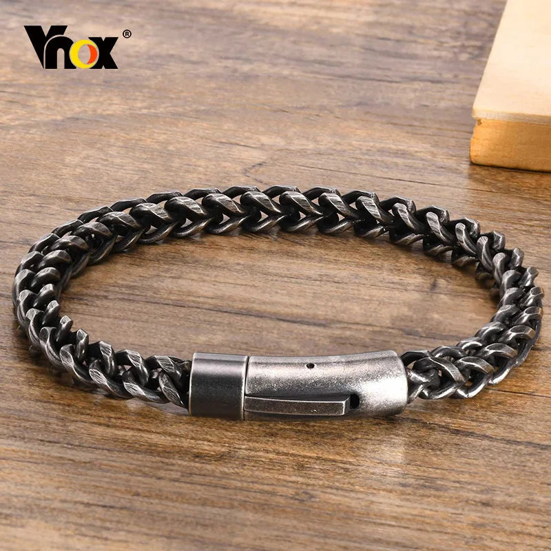 Vnox 6.3mm Vintage Bracelets for Men, Double Layer Cuban Chain, Franco Foxtail Chain Bracelet, Retro Srainless Steel Wristband