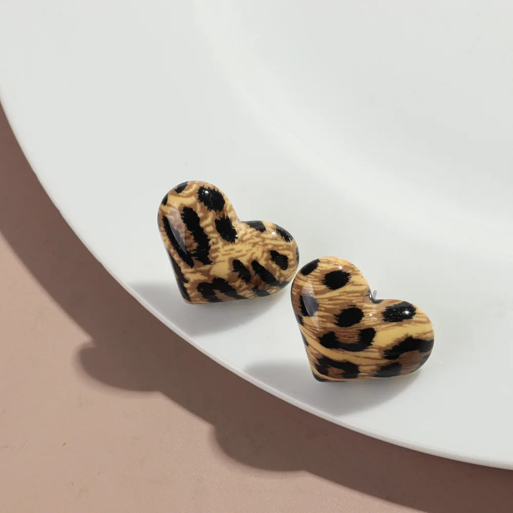 Fashion Acrylic Leopard Print Heart Star Multiple Shapes Earrings Resin Geometric Earring Woman 2024 Design Jewelry