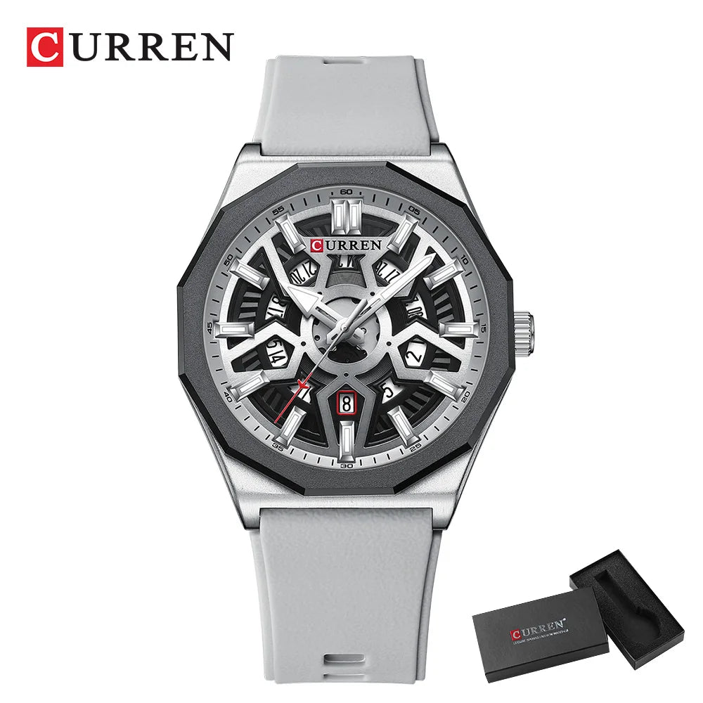 CURREN Fashion Creative Design Watches Men Quartz Silicone Strap Date Wristwatches for Male Clock with Luminous Hands