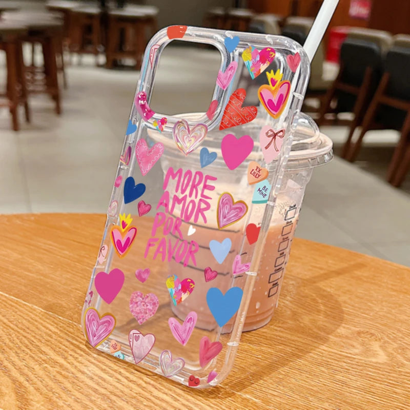 Phone Case For iPhone 17 Air 16 15 14 13 12 11 Pro Max 16E 7 8 15 16 Plus Different Heart Print Clear Soft Silicone Cover
