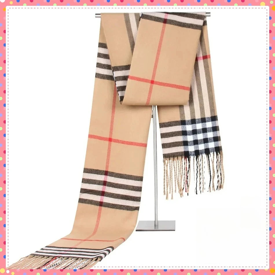 Autumn and winter BABA plaid scarf for women, stylish and versatile warm winter neck scarf in Korean-style checkered pattern.
