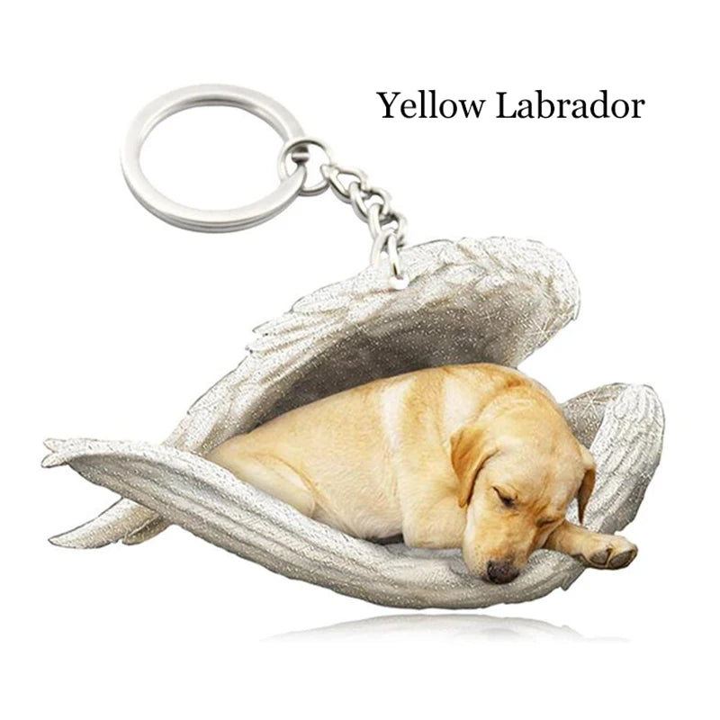 100 Style Cut Dog Sleeping Angel Pendant Bag Keychain Car Keychain Keyring Animal Pet Jewelry Boyfriend Girls Gift Accessories