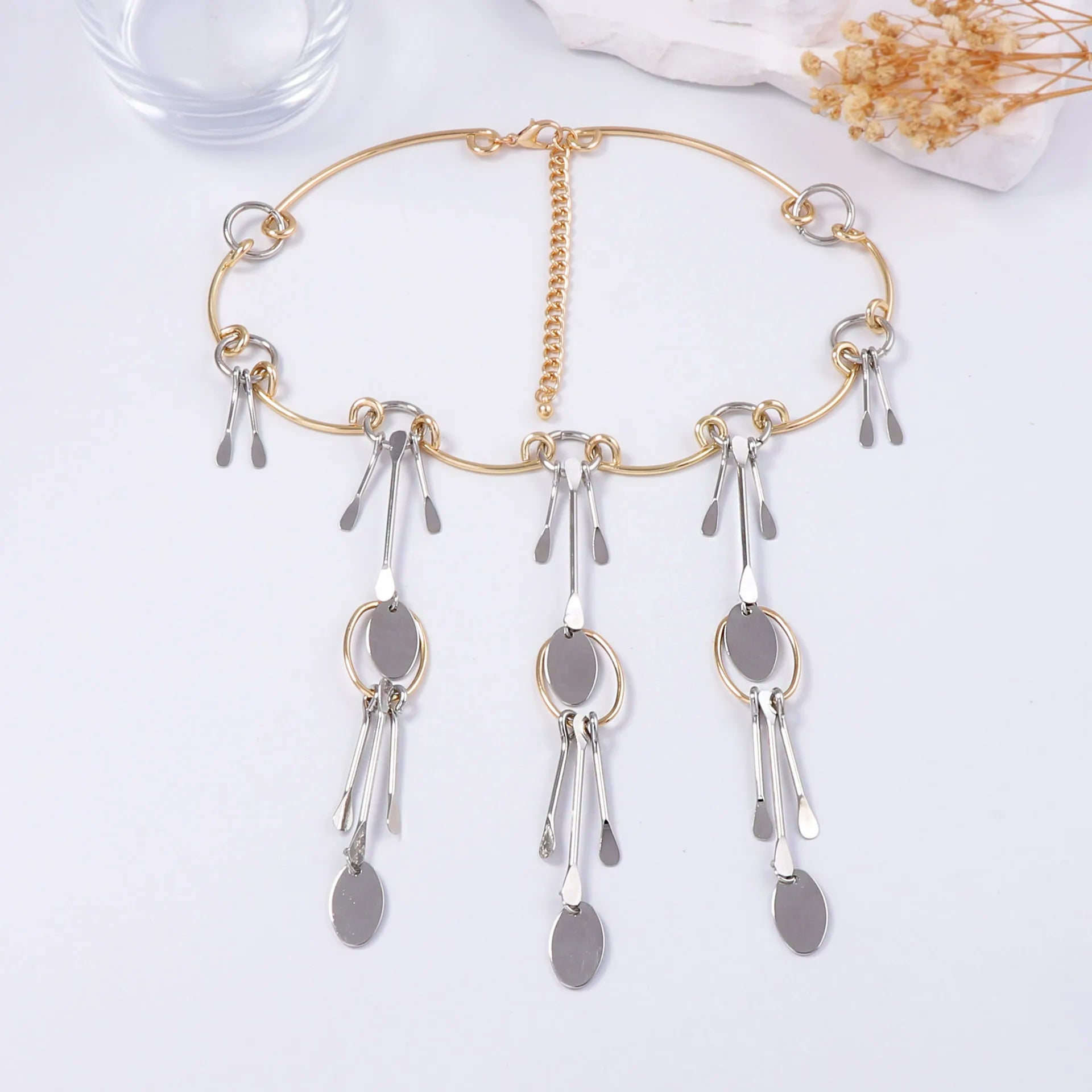 ZAA Metal Geometric Splicing Pendant Necklace