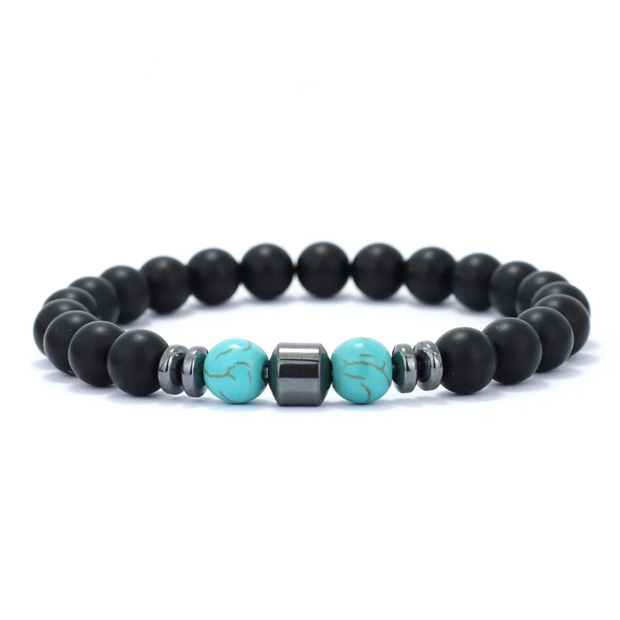 Stylish Men Bracelet Natural Tiger Eyes Volcanic Rock Healing Braslet Handmade Black Onyx Stone Strand Braclet Pulsera Hombre