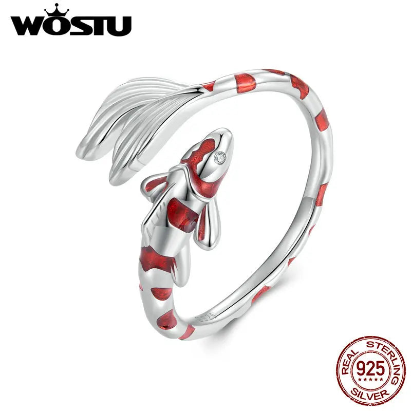 Madeinsea© - Real 925 Sterling Silver Red Koi Fish Open Ring