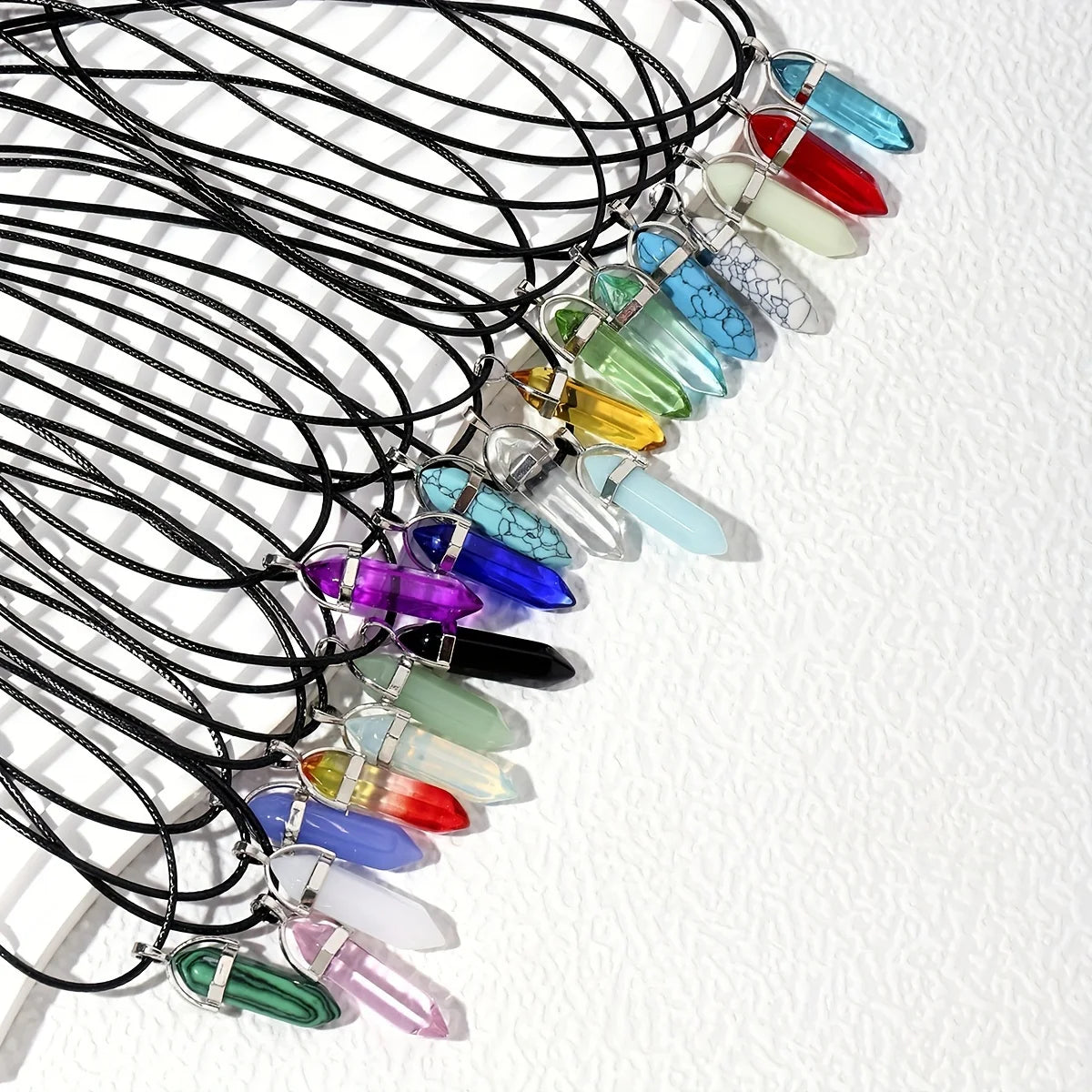 21PCS Hexagonal Column/peach Heart Shape Pendant Necklace Natural Stone Glass Pendant Necklace DIY Jewelry Accesories