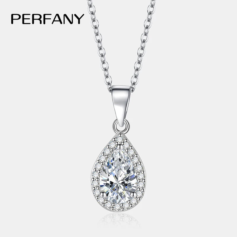 PERFANY 1CT Pear Cut Moissanite Necklace for Women S925 Pure Silver Sparkling Diamond Pendant Luxury Jewelry Party Gift - Madeinsea©