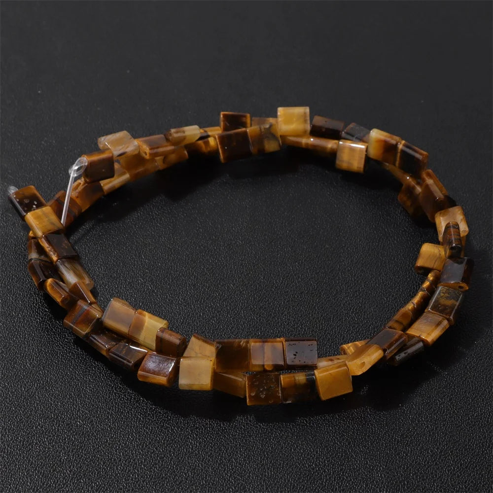 5MM Double Hole Square Bead Natural Tiger Eye Quartzs Imperial Jaspers DIY Beads For Jewelry Making Bracelet Necklace Handmade