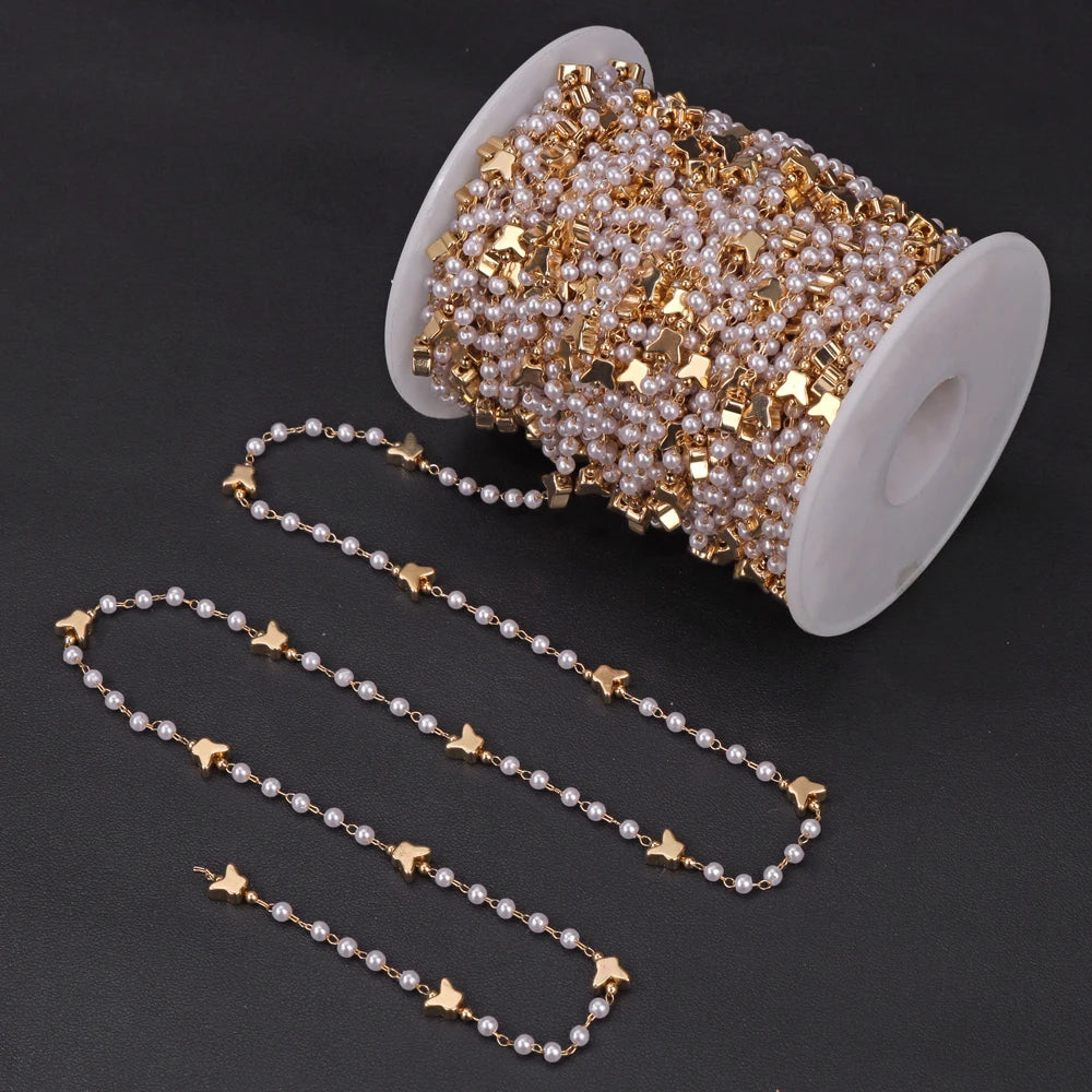50/100cm Imitation Pearl Beads Handmade Chain Gold Color Adjustable Zinc Alloy Beading Chains For Jewelry Making Crafts Supplies