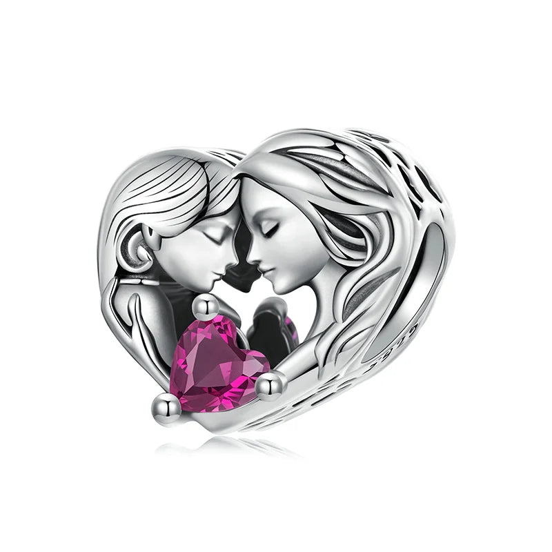 BAMOER 2025 Family Series 925 Sterling Silver Sister Mother Charm fit Original Bracelet DIY Jewelry Accessories Heart Beads