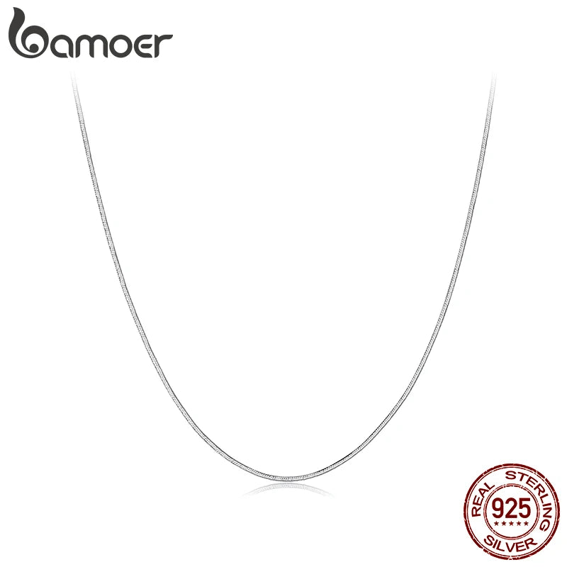 Bamoer 925 Sterling Silver Sleek Snake Bone Basic Chain Necklace Lobster Clasp Adjustable Necklace for Women DIY Jewelry Durable