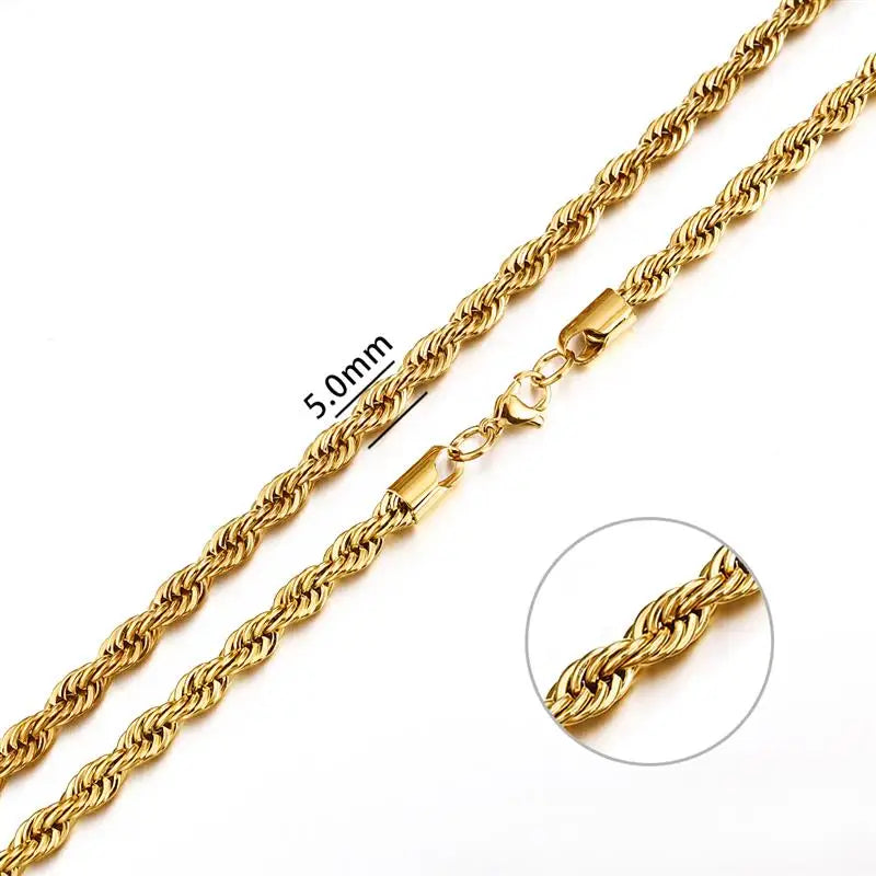 2mm-7mm Rope Chain Necklace Stainless Steel Never Fade Waterproof Choker Men Women Jewelry Gold Color Silver Color Chains Gift