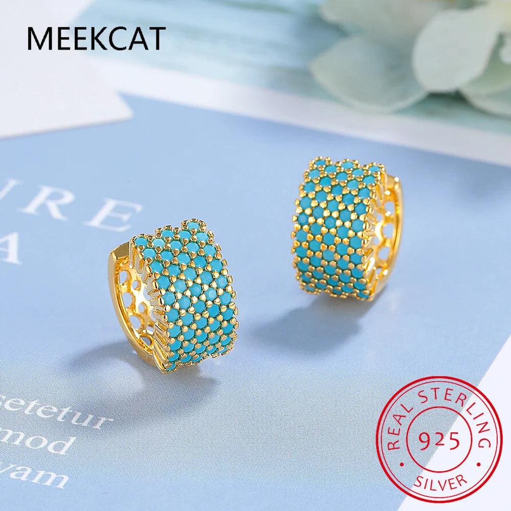 2024 New Vintage Turquoise Elegant Earring Real 925 Sterling Silver Luxury Charm Hoop Earrings For Women Wedding Jewelry RHE858