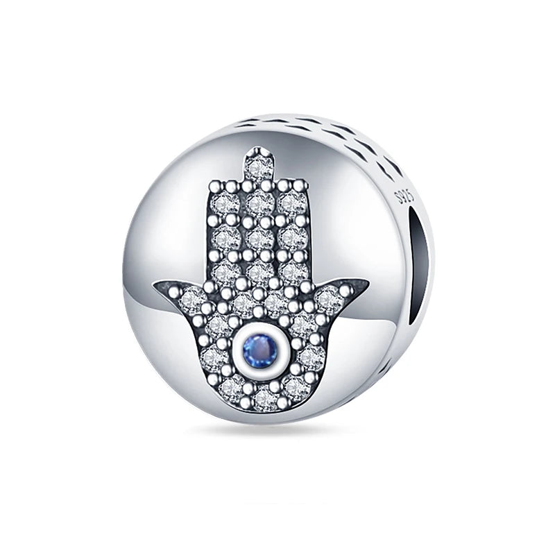 Genuine 925 Silver Evil Eye Blue Zircon Round Lucky Charms Beads Fit Pandach 925 Original Bracelets Fine DIY Birthday Jewelry