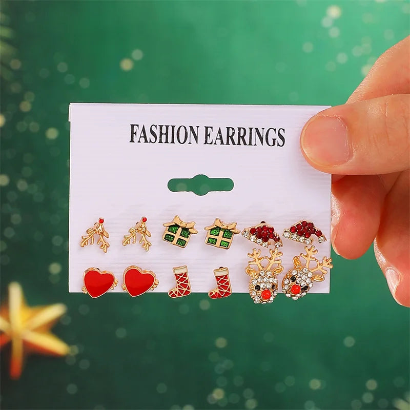Lovely Trendy Christmas Series Earrings for Women Xmas Santa Claus Elk Snowflake Bowknot New Year Festival Party Jewelry Gifts