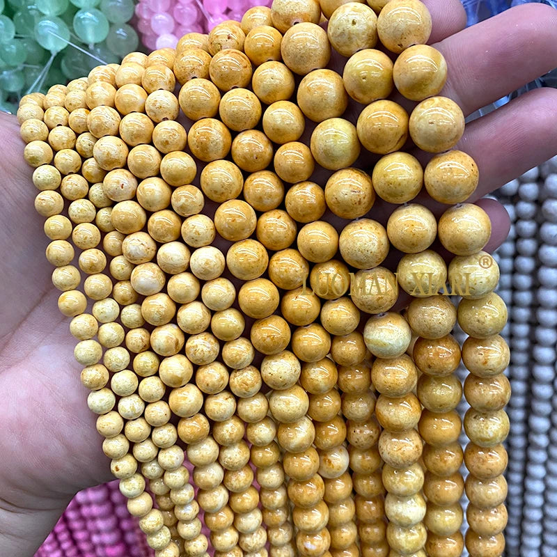 6/8/10/12MM Natural Stone Fossil White Round Loose Spacer Beads for Jewelry Making DIY Earrings Bracelet Charms Accessories 15''