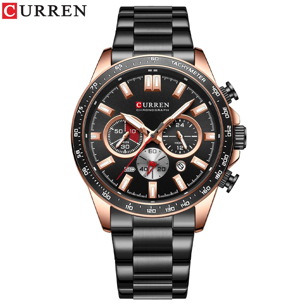 CURREN  New 2022 Stainless Steel Quartz Wristwatches for Men Sports Chronograph Watches with Luminous Hands