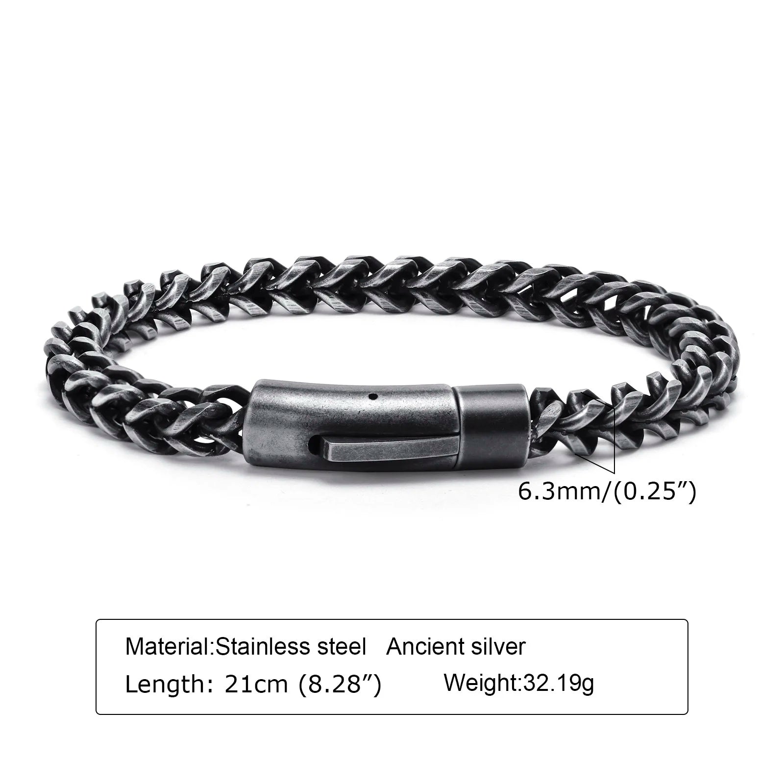 Vnox 6.3mm Vintage Bracelets for Men, Double Layer Cuban Chain, Franco Foxtail Chain Bracelet, Retro Srainless Steel Wristband