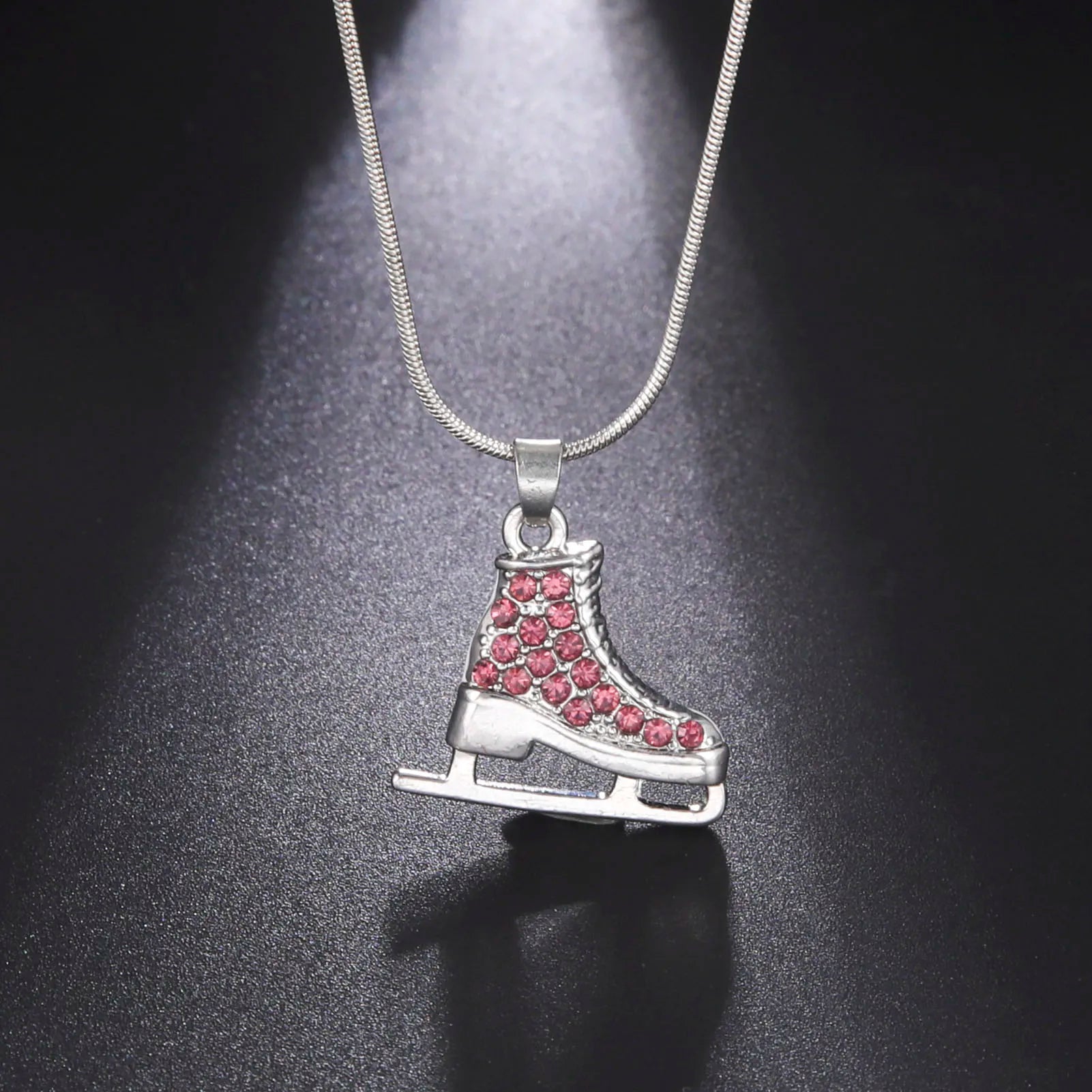 Dreamtimes Zircon 3D Ice Skate Shoe Necklace White Enamel Luxury Blue Pink Crystal Pendant Gift For Man Women Girl Chain Jewelry