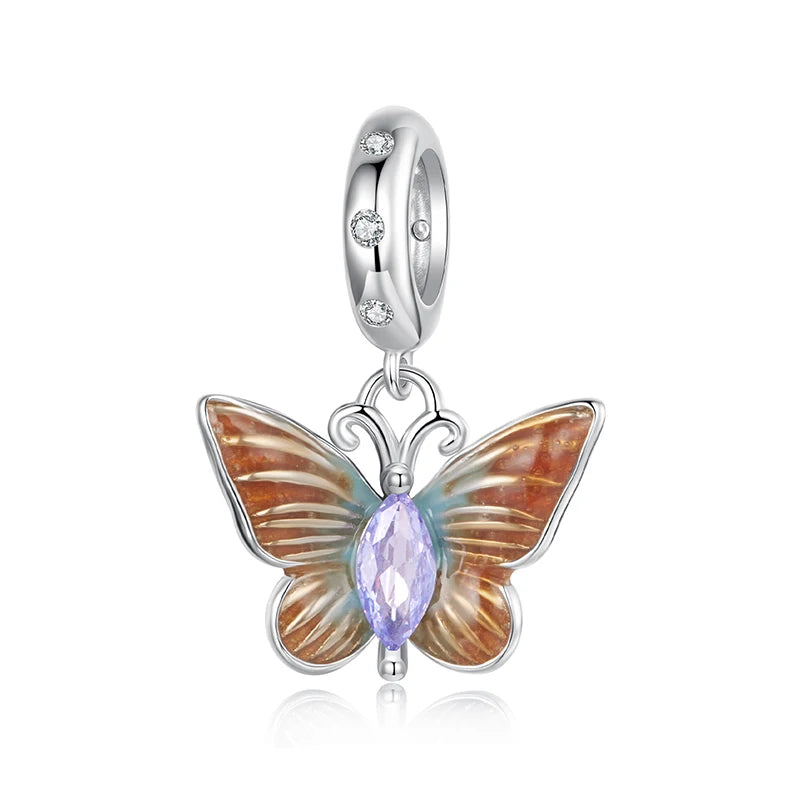 WOSTU 925 Sterling Silver Tow Tone DIY Bee Pendant Lucky Four-Leaf Clover Charm Colorful Leaves Bead Fit Original Bracelet Neck