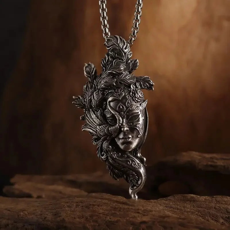 Heavy Industry Angel Pendant Necklace Unisex Fashion Vintage Beauty Mechanical Girl Skeleton Couple Match Sweater Chain