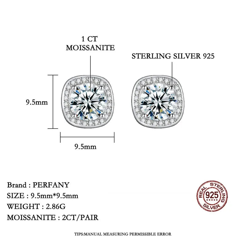 PERFANY 0.5-2CT Moissanite Earrings for Women S925 Pure Silver Square Earrings Laboratory Diamond Wedding Luxury Jewelry - Madeinsea©