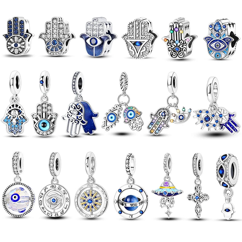 925 Sterling Silver Blue Devil Eyes Charms Airplane Globe Earth Suitcase Travel Fit Original Bracelet For Women DIY Jewelry Bead