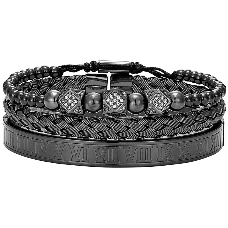 MKENDN Classical Handmade Braiding Bracelet Gold Color Hip Hop Men Pave CZ Zircon Geometry Roman Numeral Luxury Jewelry