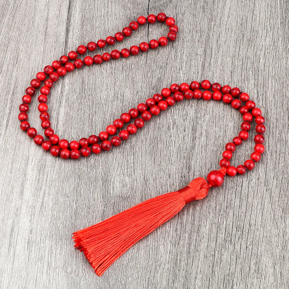 108 Mala Beaded Tassel Necklace Tiger Eyes Turquesa Meditation Yoga Jewelry Women Malachite Bohemian Ethnic Amazonite Necklace