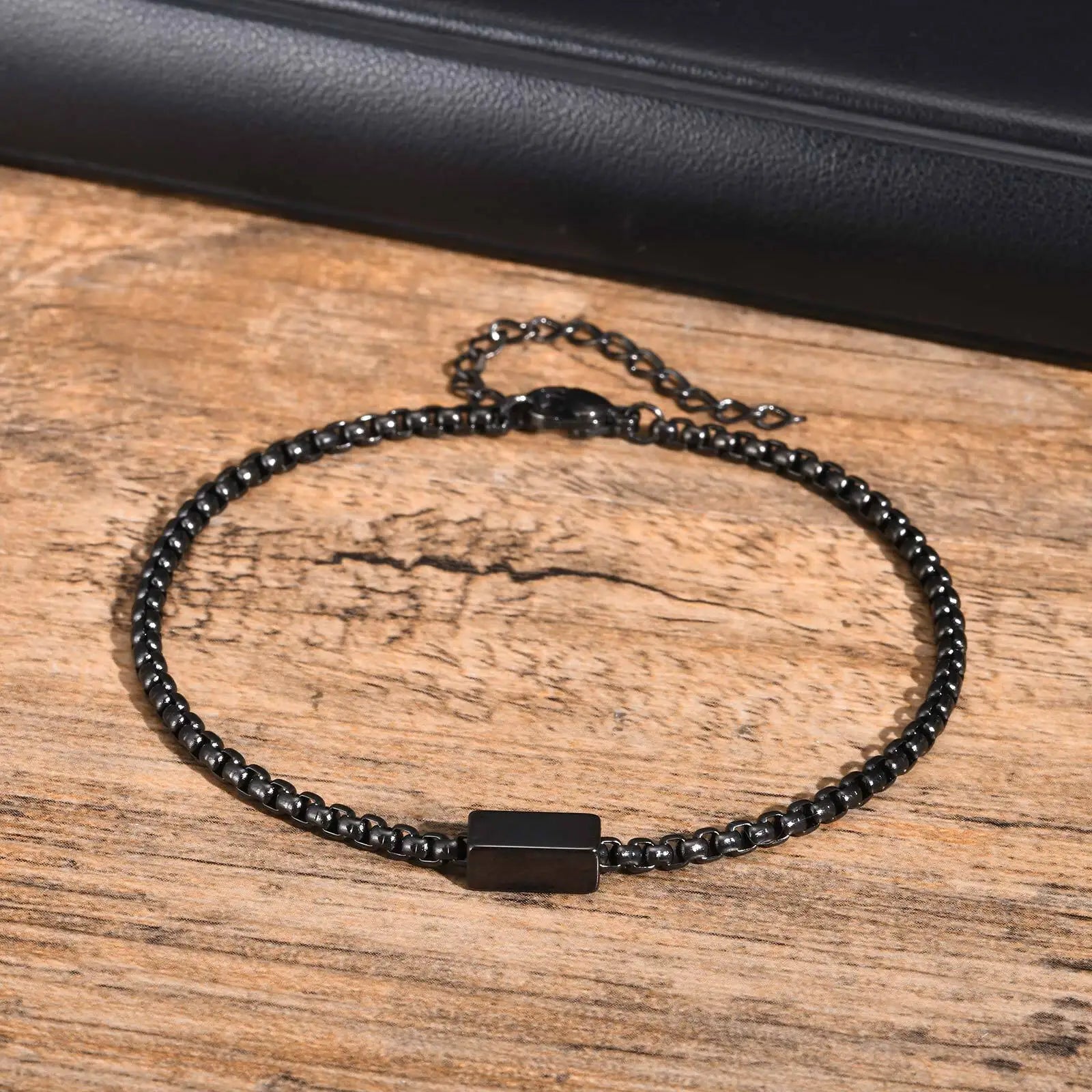 Vnox Waterproof Stainless Steel Tube Charm Bracelets for Men Dad,Adjustable 3mm Box Link Chain Bracelet, Fashion Jewelry