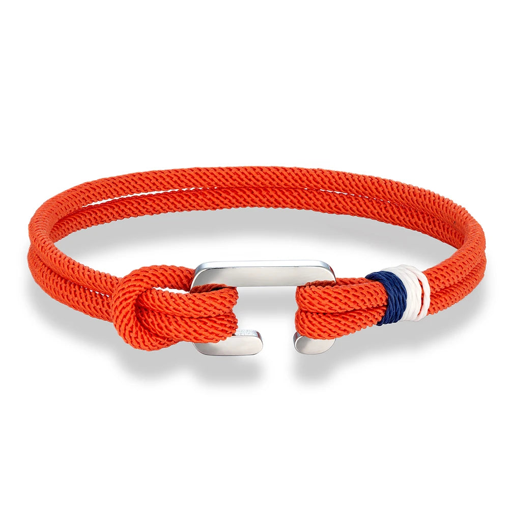 MKENDN Simple Style Braided Nylon Rope Bracelet Stainless Steel Mini C Clasp Survival Bracelet for Men Women Couple Boho Gifts