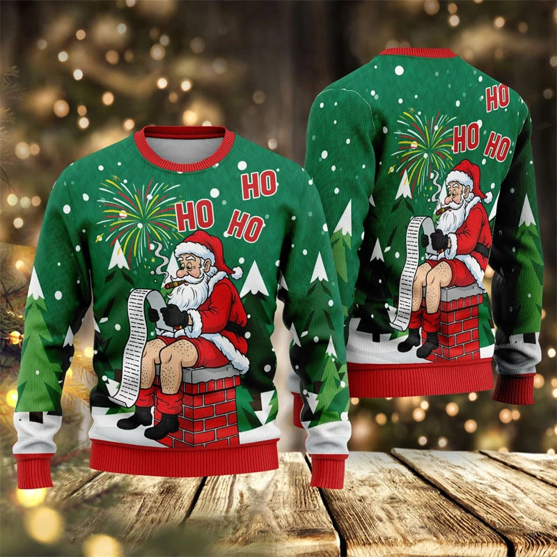2026 New Santa Claus Graphic Ugly Christmas Sweater Fashion Autumn Streetwear 3D Printed Sweatshirts Loose Breathable Pullovers