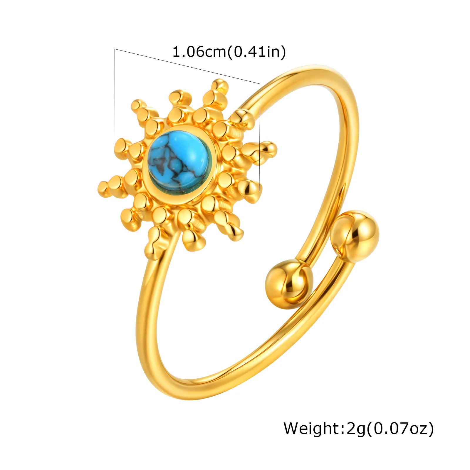 Vnox Stainless Steel Sun Turquoise Opal Rings For Women Gold Color Oval Round Opal Rings Aesthetic Ring Jewelry Wedding Party