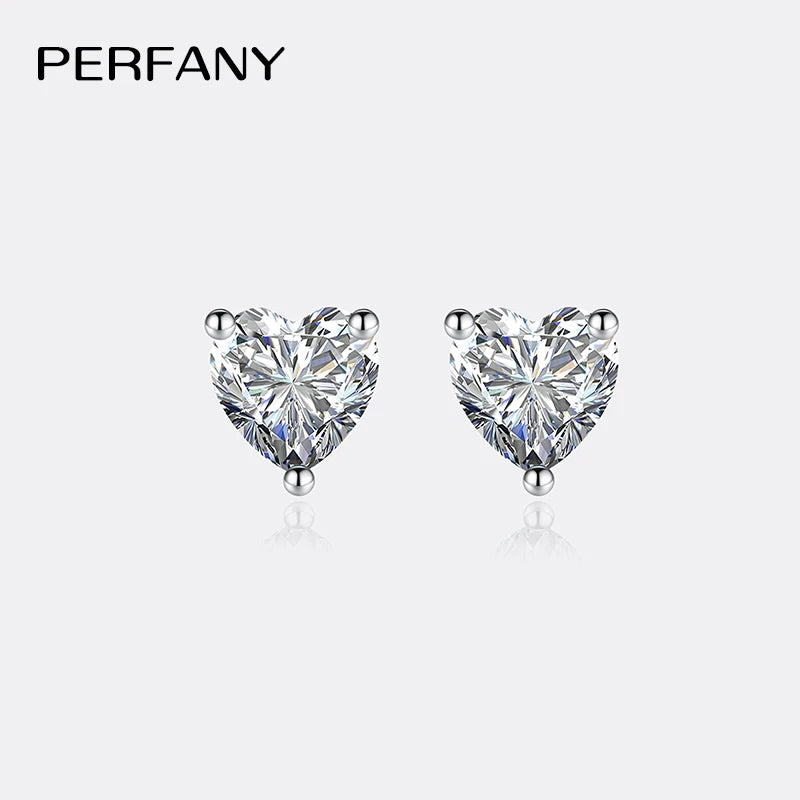 PERFANY 1CT/2CT Moissanite Earrings for Women S925 Pure Silver Heart-Shaped Cutting Laboratory Diamond Earrings Luxury Jewelry