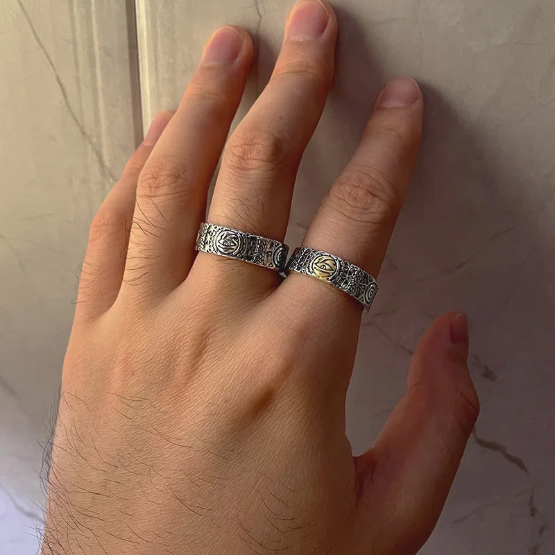 Retro Golden Horus Eye Totem Ring For Men Punk Gothic Adjustable Open Ring Handmade Designer Jewelry Unisex Accessories Gift