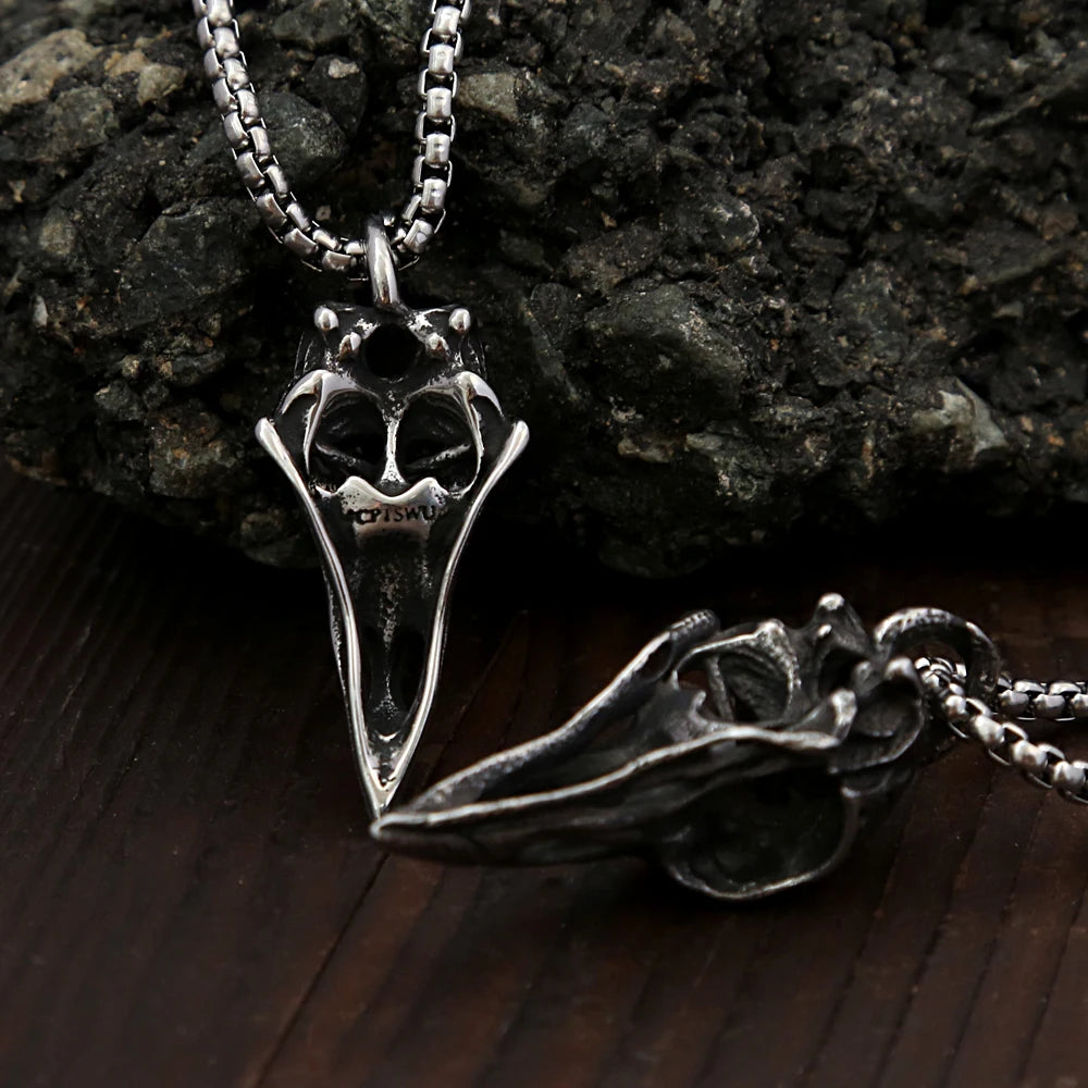 Retro Nordic Odin Crow Skull Pendant for Men Women Gothic 316L Stainless Steel Raven Skull Necklace Fashion Jewelry Droshipping