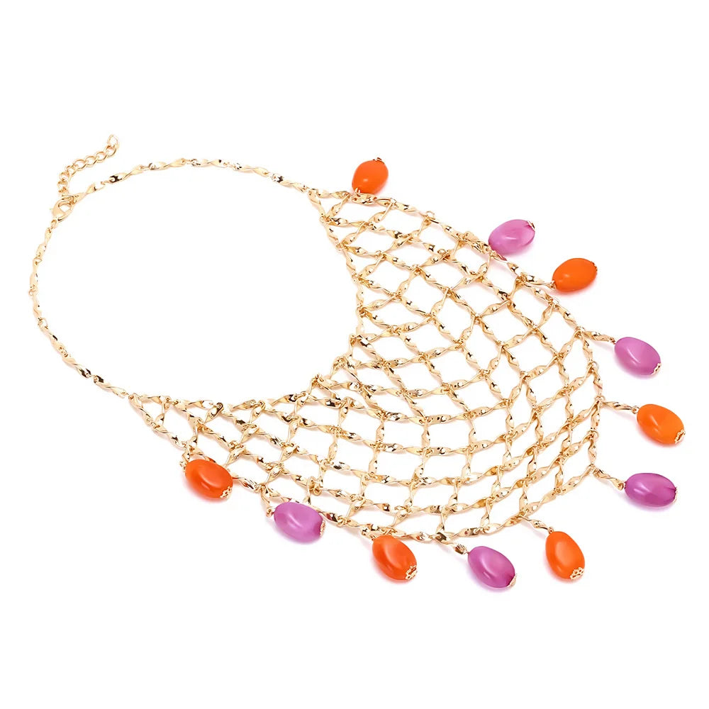 ZAA Creative Handmade Woven Metal Mesh Bead Pendant Necklace