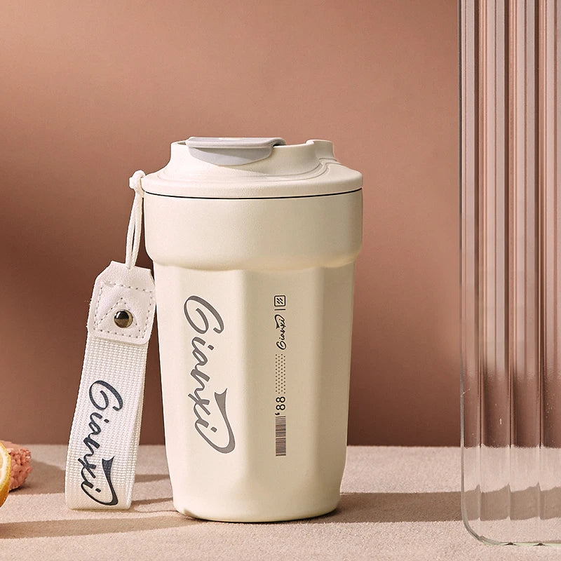 GIANXI Coffee Thermos Cup with Handles Rope Stainless Steel Vacuum Flask Portable Thermal Insulation Cups Drinkware