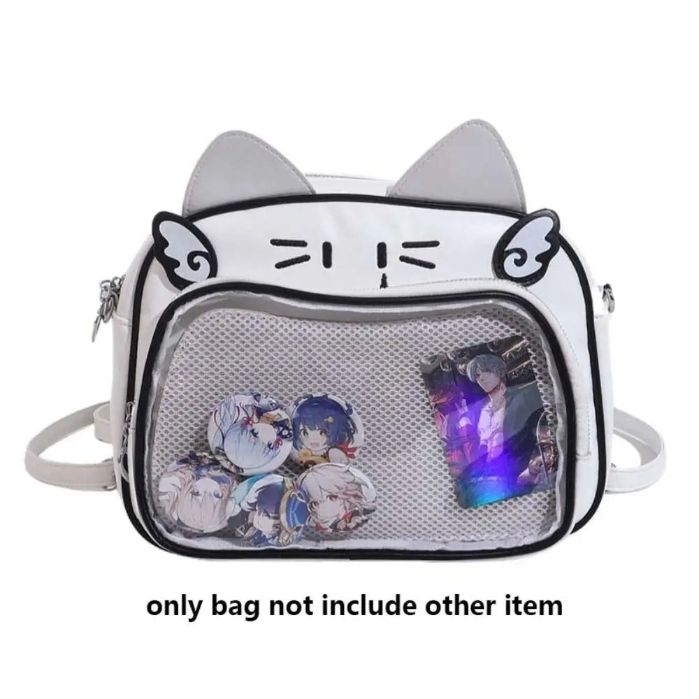 Zipper Bag Kawaii Cat Itabag Cotton Doll Bag Idol Merchandise Storage Transparent Pocket Badge Storage Bag PU Fashion Backpacks