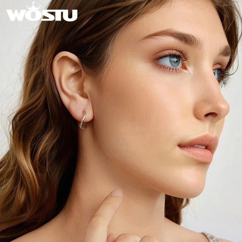 WOSTU Real 925 Sterling Wave Hoop Earrings For Women Infinite Ear Hoops Simple Handmade Jewelry Original Design Gift
