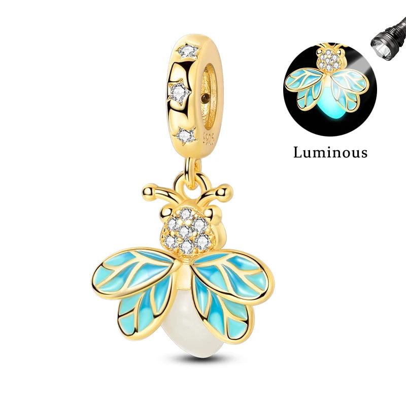 Original Charms Beads 925 Sterling Silver Golden Leopard Firefly Butterfly Hot Air Balloon Beads Fit DIY Bracelet Fine Jewelry