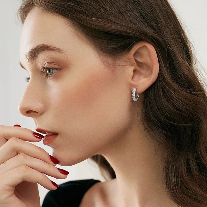 OXTAO D Color 4mm Moissanite Earring Ladies 925 Sterling Sliver Eternity Luxury Hoop Earrings 14K Yellow Plated Wedding Jewelry