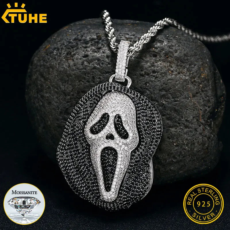 TUHE Unisex Ghost Black Moissanite 925 Pendant Iced Out Moissanite Gold Silver Color Charm Hip Hop Fine Jewelry