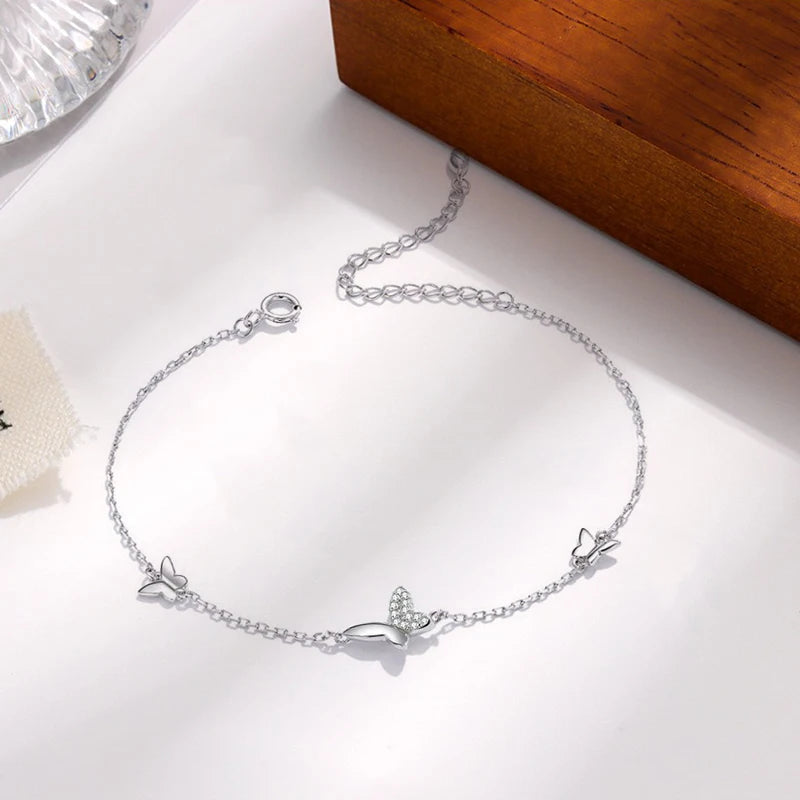 WOSTU 925 Sterling Silver Hot Selling Stacked Chain Bracelets For Women, Butterfly Heart Cross Clover Wrist Link Girl Party Gift